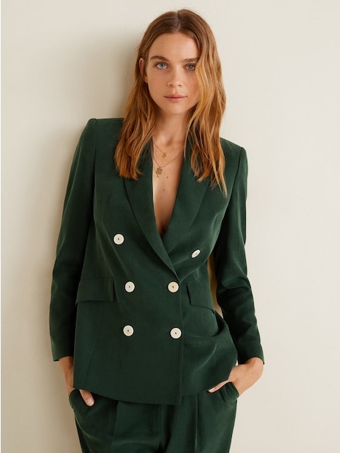 Mango Double-Breasted Dark Green Women's Blazer